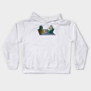 Cat eating fish and watching tv Kids Hoodie